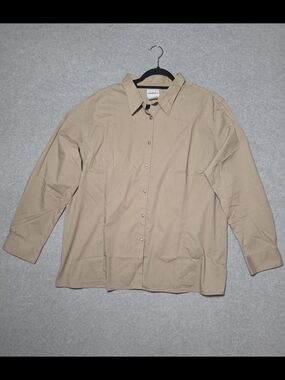 Khaki Tan Women's Plus Size 3XL Long Sleeve Button Down Shirt Work Uniform